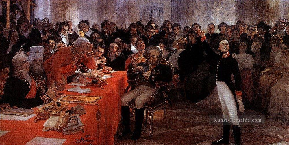 ein pushkin on the act im lyceum am jan 8 1815 liest sein gedicht erinnerungen in tsarskoe selo 1911 Ilya Repin Ölgemälde